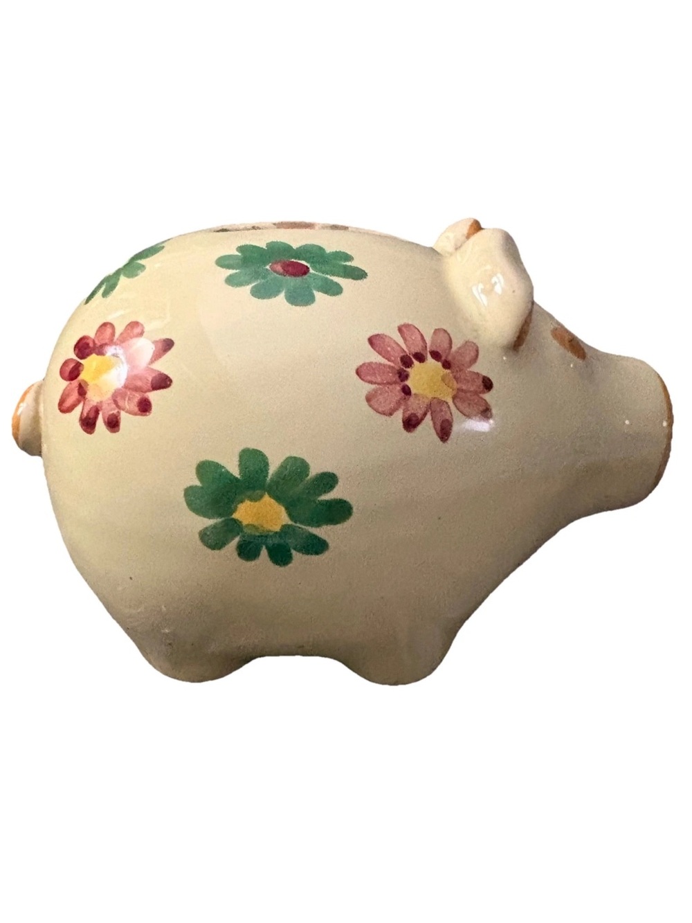Vintage Italian Hand Painted Floral Pottery Piggy Bank Signed Italy 5.5inx4.5